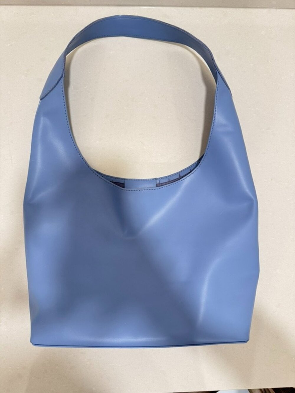 Handmade Vietnam Blue Hobo Shoulder Bag Minimalist Faux Leather Tote